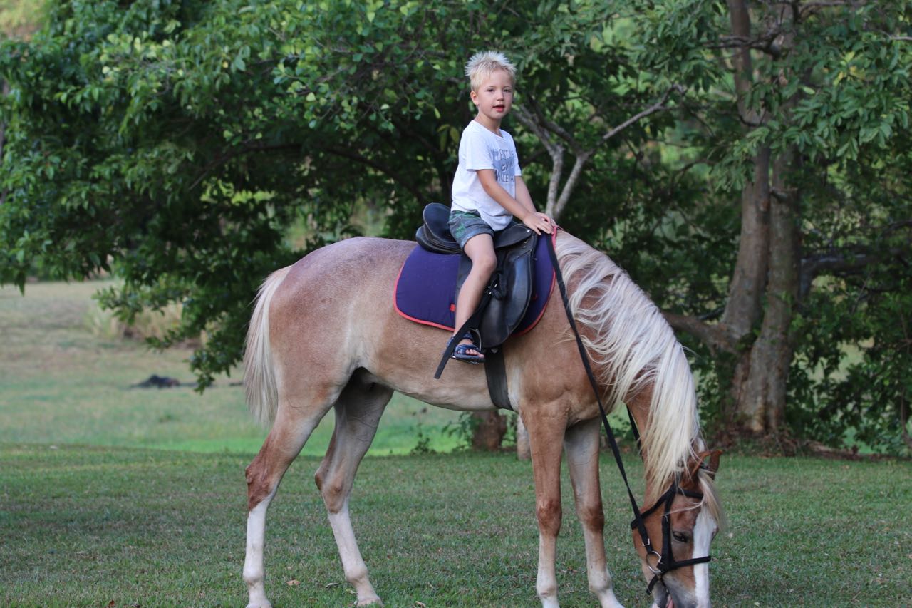 Wide shot of the boyo on horseback