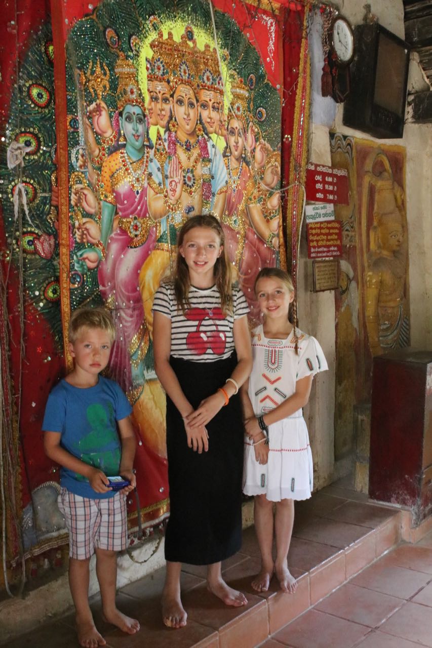 Kids in front of the prayer curtain at Embakke Temple